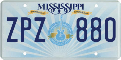 MS license plate ZPZ880