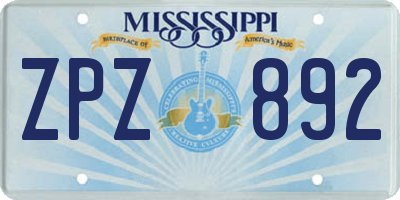 MS license plate ZPZ892