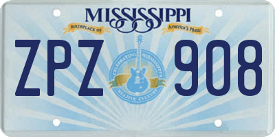 MS license plate ZPZ908