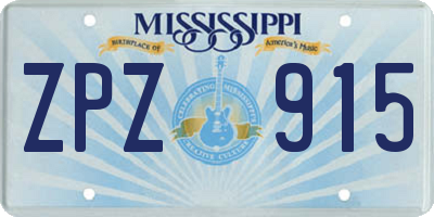 MS license plate ZPZ915