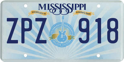 MS license plate ZPZ918