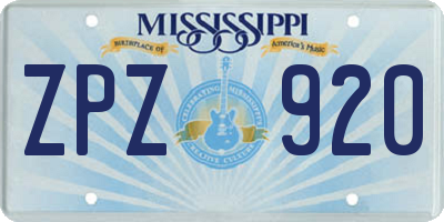 MS license plate ZPZ920