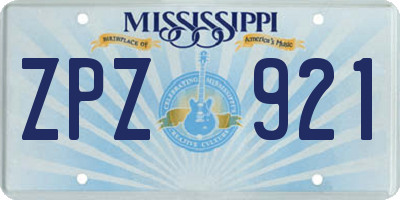 MS license plate ZPZ921
