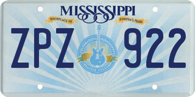 MS license plate ZPZ922