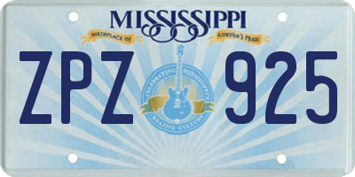 MS license plate ZPZ925