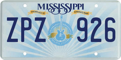 MS license plate ZPZ926