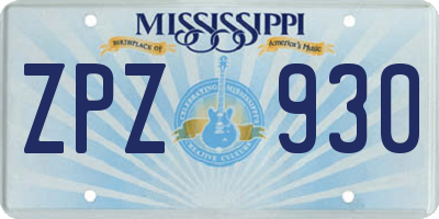 MS license plate ZPZ930