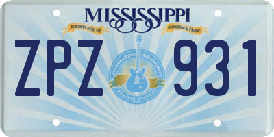 MS license plate ZPZ931