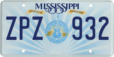 MS license plate ZPZ932