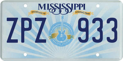 MS license plate ZPZ933
