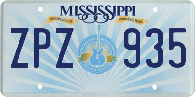 MS license plate ZPZ935