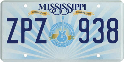 MS license plate ZPZ938
