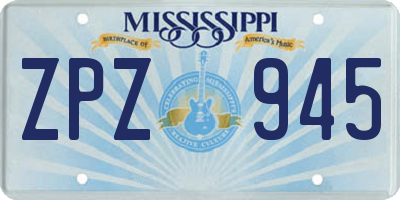 MS license plate ZPZ945
