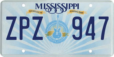 MS license plate ZPZ947
