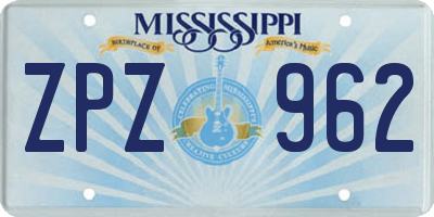 MS license plate ZPZ962