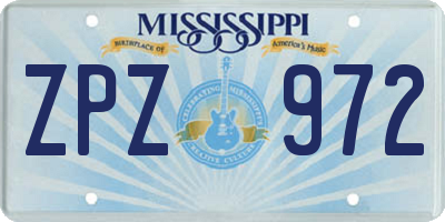 MS license plate ZPZ972