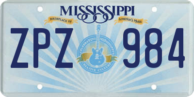 MS license plate ZPZ984