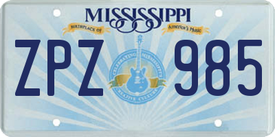 MS license plate ZPZ985