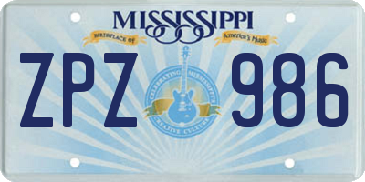 MS license plate ZPZ986