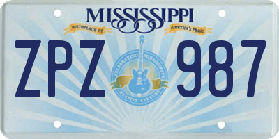 MS license plate ZPZ987