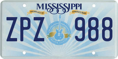 MS license plate ZPZ988