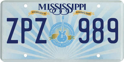 MS license plate ZPZ989