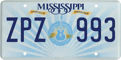 MS license plate ZPZ993
