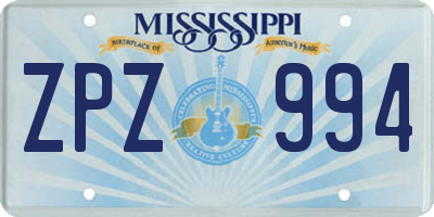 MS license plate ZPZ994