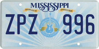 MS license plate ZPZ996