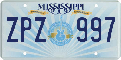 MS license plate ZPZ997