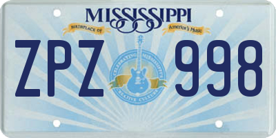 MS license plate ZPZ998