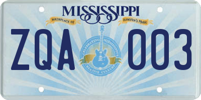 MS license plate ZQA003