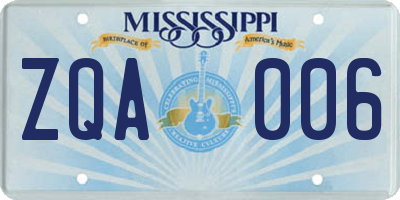 MS license plate ZQA006