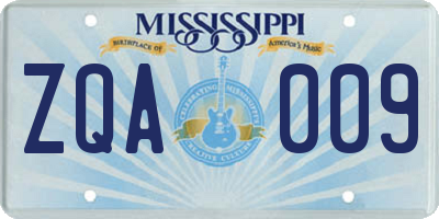 MS license plate ZQA009