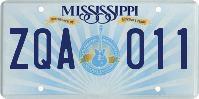 MS license plate ZQA011
