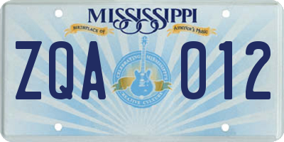 MS license plate ZQA012