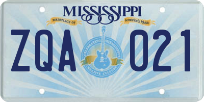 MS license plate ZQA021