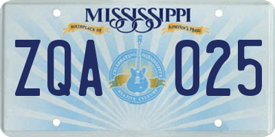 MS license plate ZQA025