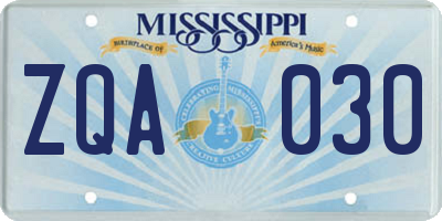 MS license plate ZQA030