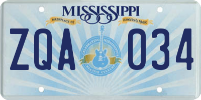 MS license plate ZQA034