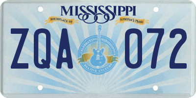 MS license plate ZQA072