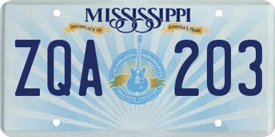 MS license plate ZQA203