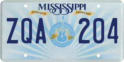 MS license plate ZQA204