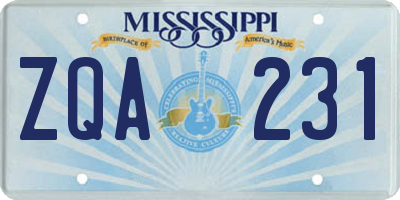 MS license plate ZQA231
