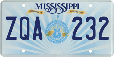 MS license plate ZQA232