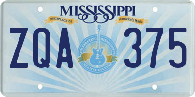 MS license plate ZQA375