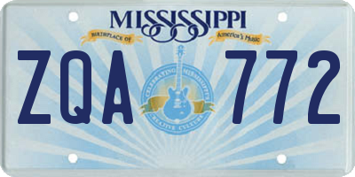 MS license plate ZQA772