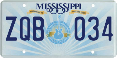 MS license plate ZQB034
