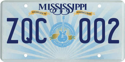 MS license plate ZQC002