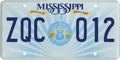 MS license plate ZQC012